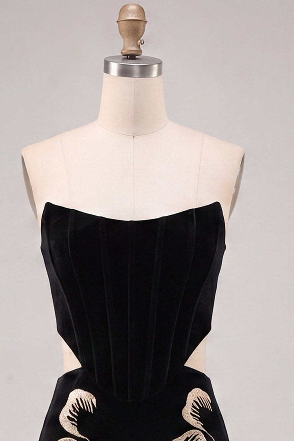 Floral Velvet Black Corset Strapless Cut Out Tight Short Homecoming Dress
