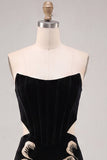 Floral Velvet Black Corset Strapless Cut Out Tight Short Homecoming Dress