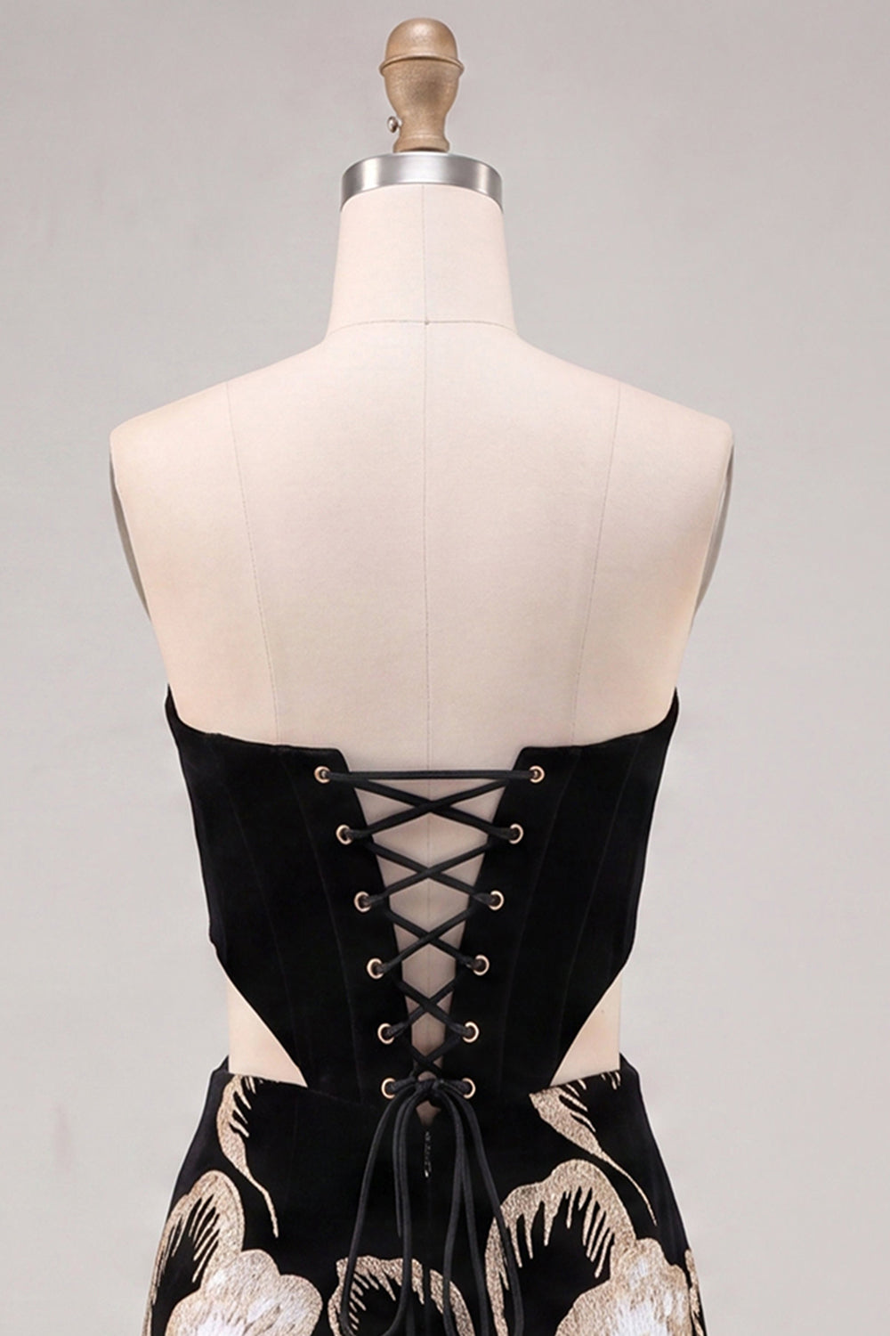Floral Velvet Black Corset Strapless Cut Out Tight Short Homecoming Dress