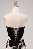 Floral Velvet Black Corset Strapless Cut Out Tight Short Homecoming Dress