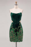Floral Velvet Black Corset Strapless Cut Out Tight Short Homecoming Dress