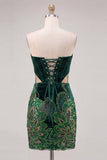 Floral Velvet Black Corset Strapless Cut Out Tight Short Homecoming Dress