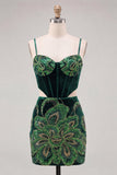 Sparkly Floral Velvet Blue Corset Sequin Tight Short Homecoming Dress