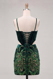 Sparkly Floral Velvet Blue Corset Sequin Tight Short Homecoming Dress