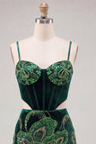Sparkly Floral Velvet Blue Corset Sequin Tight Short Homecoming Dress