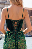 Sparkly Floral Velvet Blue Corset Sequin Tight Short Homecoming Dress