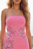 Sparkly Red Floral Strapless Tight Short Beaded Homecoming Dress
