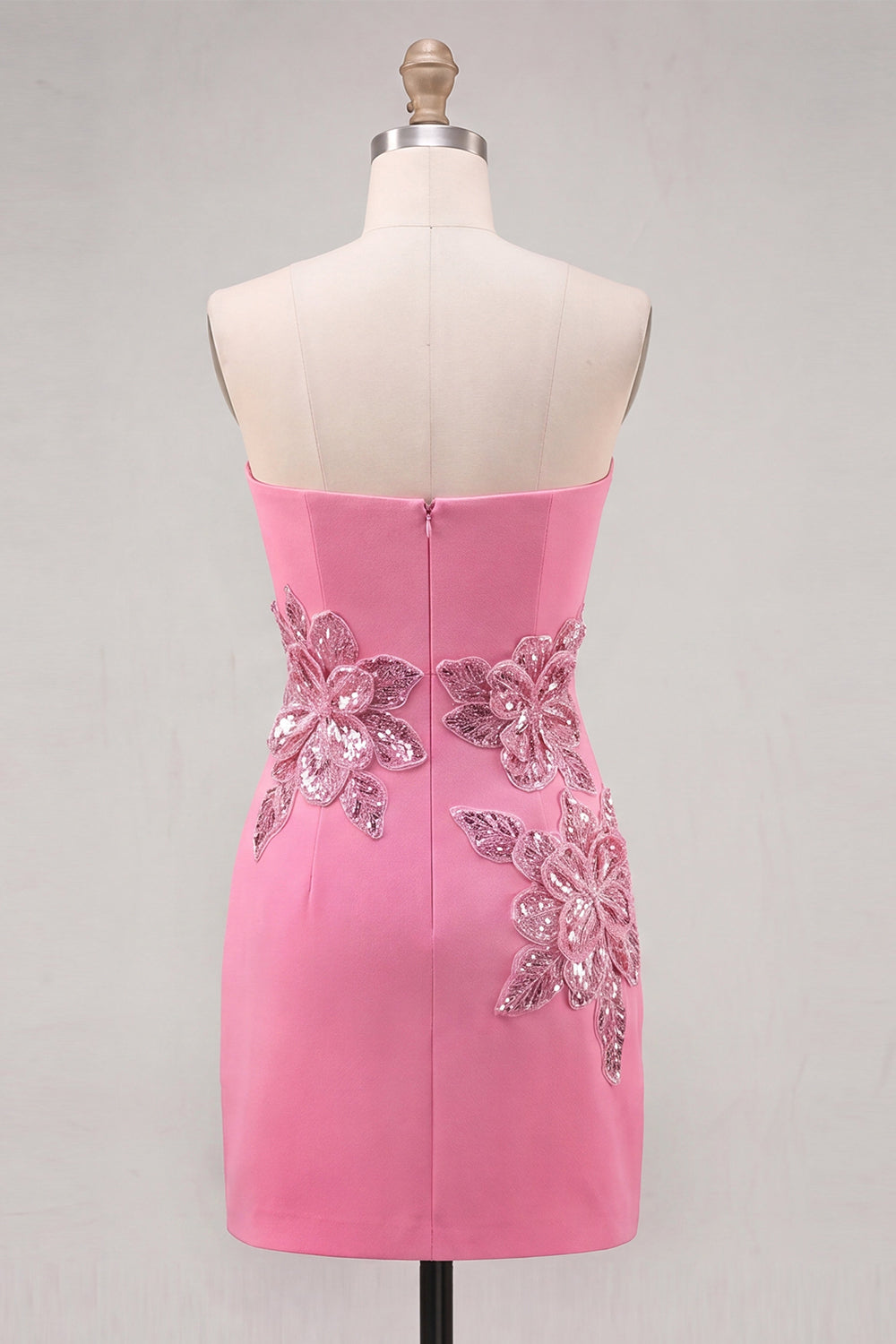 Sparkly Red Floral Strapless Tight Short Beaded Homecoming Dress