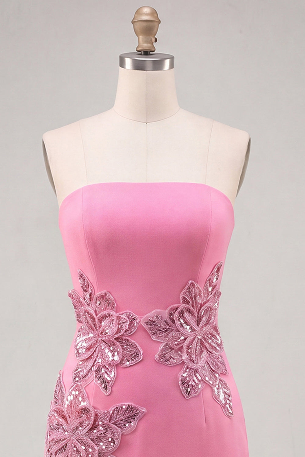 Sparkly Red Floral Strapless Tight Short Beaded Homecoming Dress