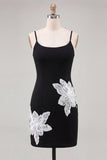 Pink Floral Scoop Neck Tight Short Homecoming Dress