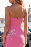 Pink Floral Scoop Neck Tight Short Homecoming Dress