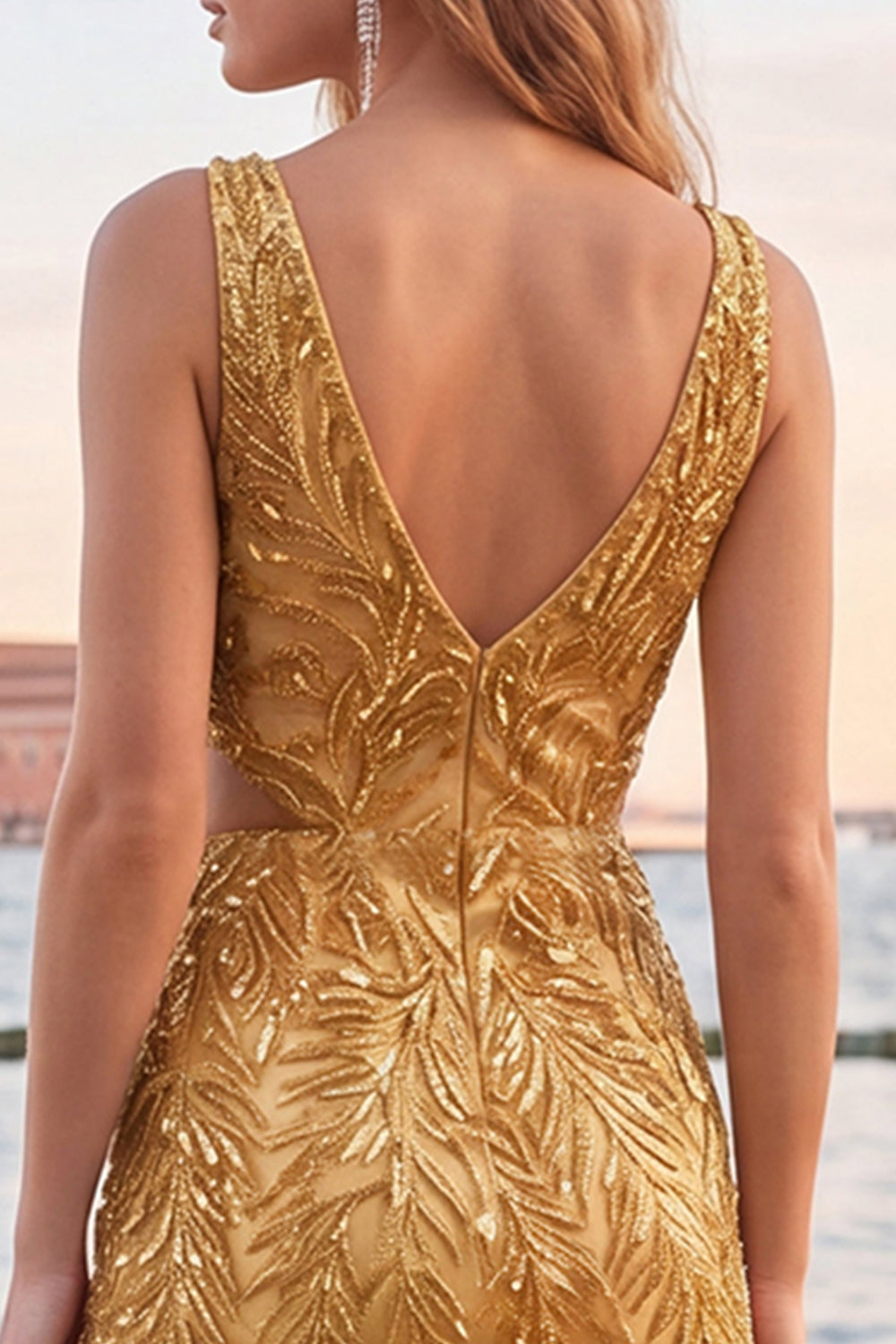 Sparkly Gold V-Neck Tight Short Sequin Homecoming Dress