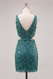 Sparkly Gold V-Neck Tight Short Sequin Homecoming Dress