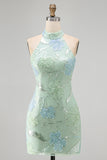 Sparkly Orange Floral Sequin Tight Short Homecoming Dress