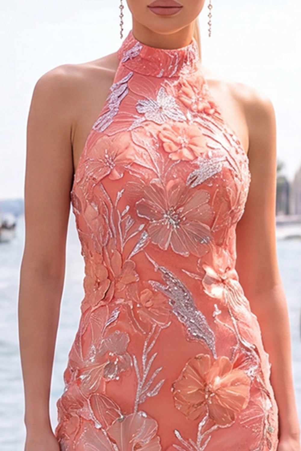 Sparkly Orange Floral Sequin Tight Short Homecoming Dress