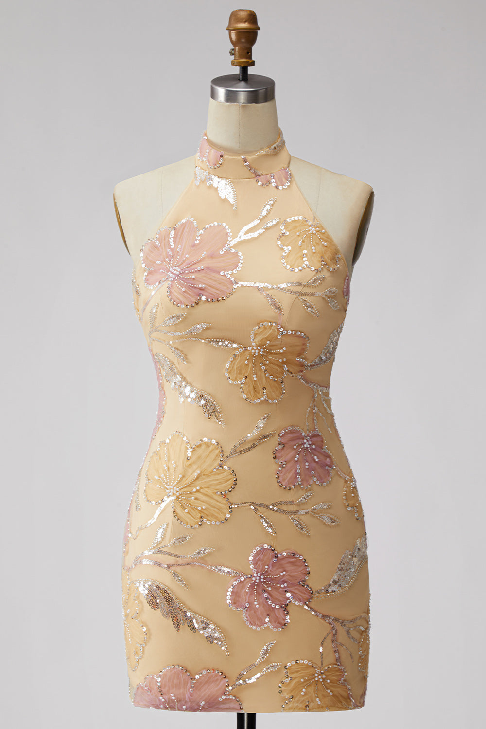 Sparkly Orange Floral Sequin Tight Short Homecoming Dress