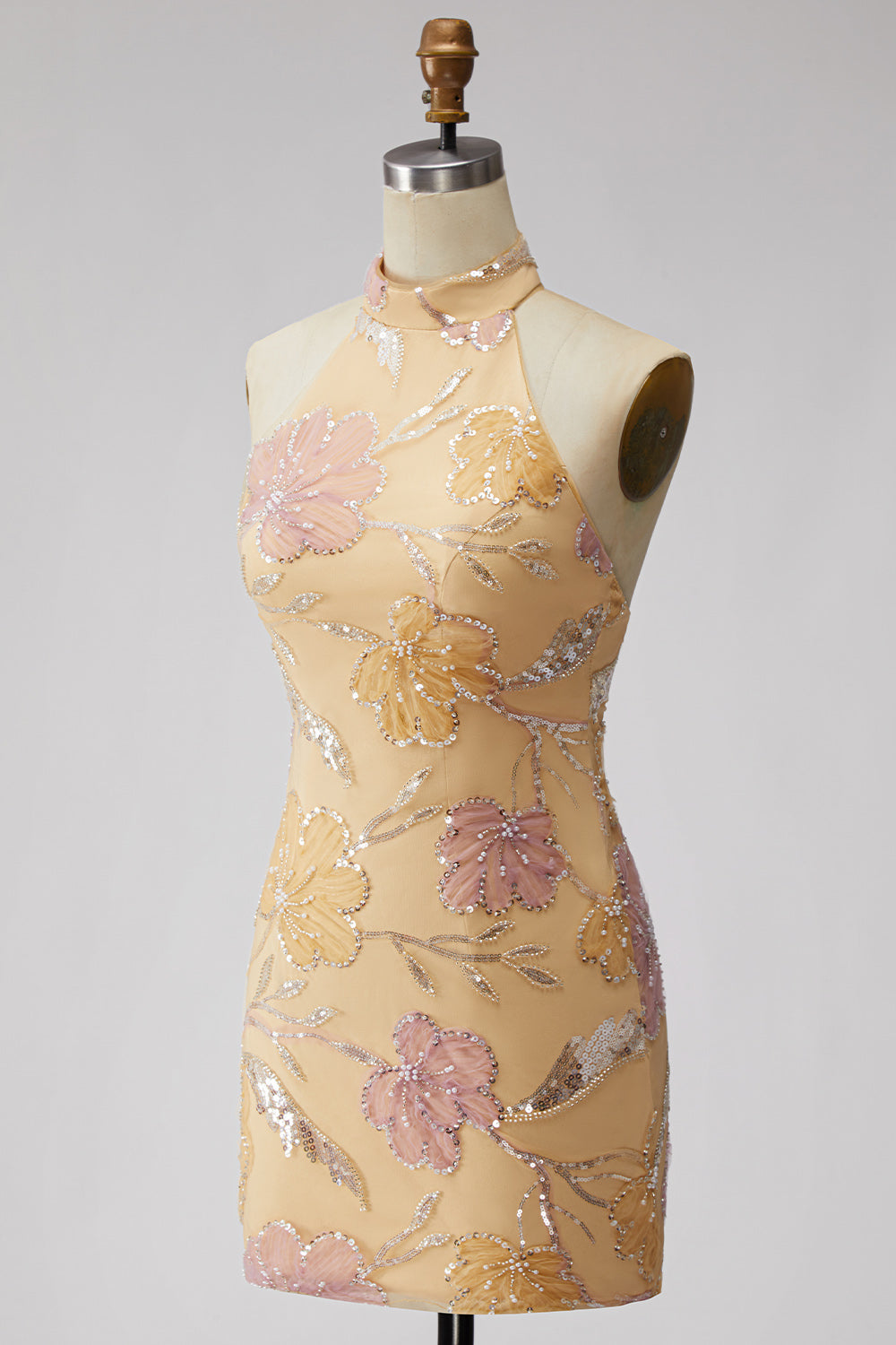 Sparkly Orange Floral Sequin Tight Short Homecoming Dress