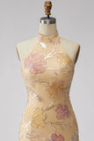 Sparkly Orange Floral Sequin Tight Short Homecoming Dress