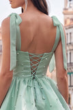 Light Green Tiered Ruffled Short A-Line Beaded Homecoming Dress