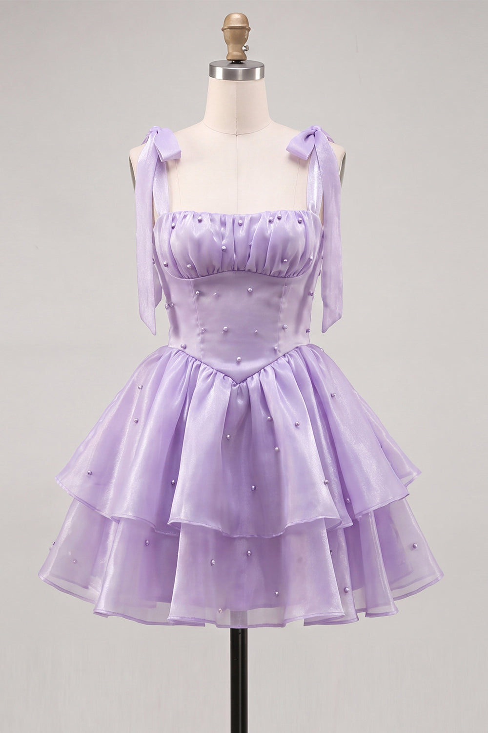 Light Green Tiered Ruffled Short A-Line Beaded Homecoming Dress