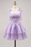 Light Green Tiered Ruffled Short A-Line Beaded Homecoming Dress