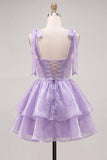 Light Green Tiered Ruffled Short A-Line Beaded Homecoming Dress