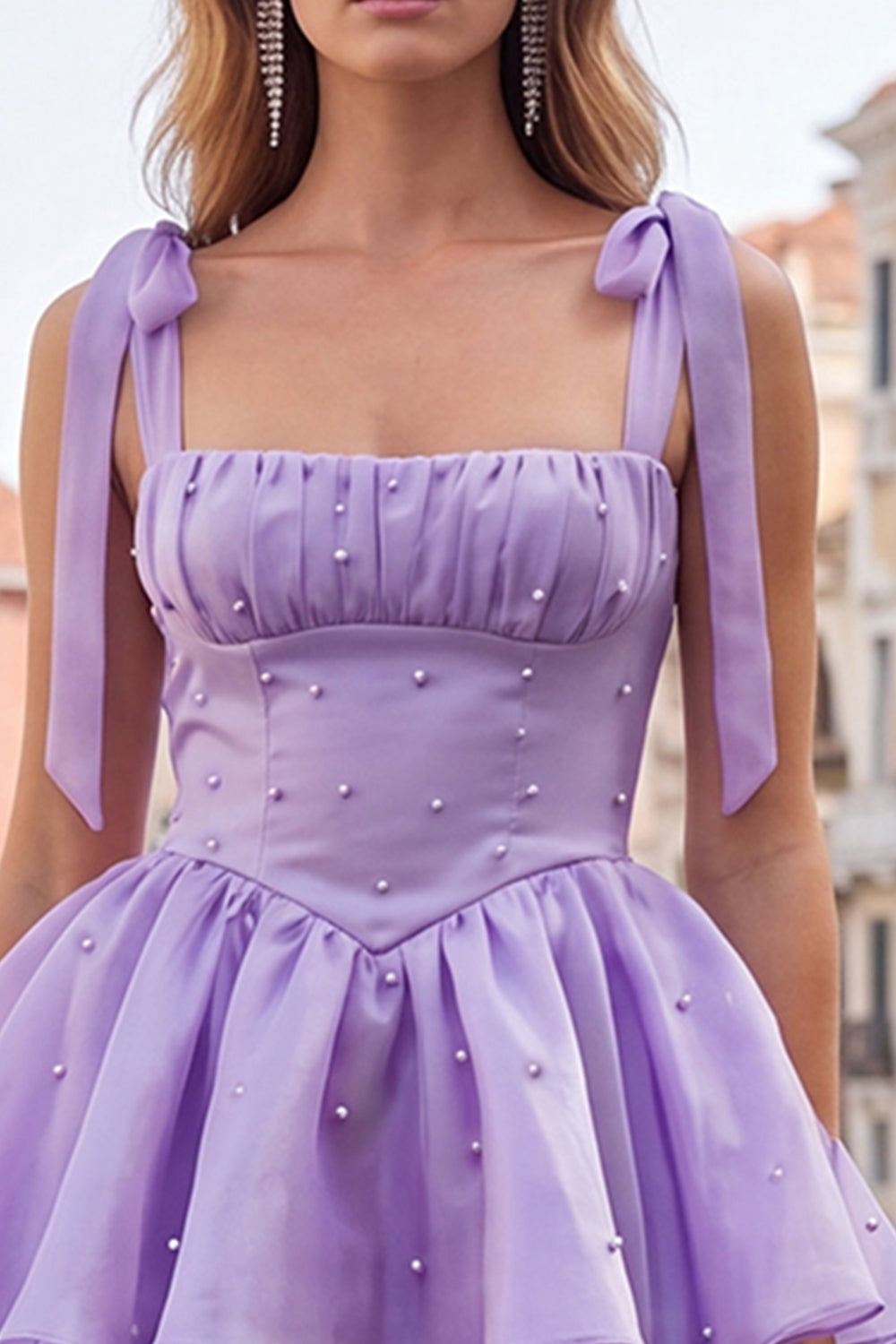 Light Green Tiered Ruffled Short A-Line Beaded Homecoming Dress