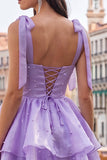Light Green Tiered Ruffled Short A-Line Beaded Homecoming Dress