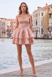 Light Green Tiered Ruffled Short A-Line Beaded Homecoming Dress