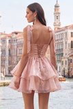 Light Green Tiered Ruffled Short A-Line Beaded Homecoming Dress