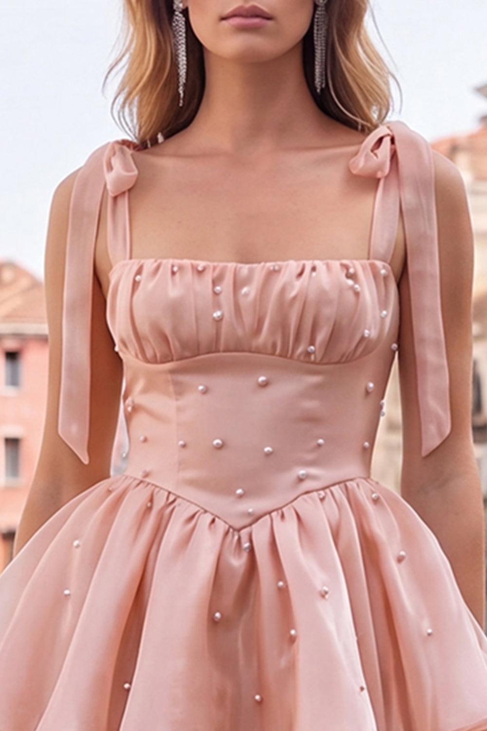 Light Green Tiered Ruffled Short A-Line Beaded Homecoming Dress