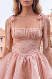 Light Green Tiered Ruffled Short A-Line Beaded Homecoming Dress