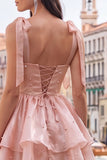 Light Green Tiered Ruffled Short A-Line Beaded Homecoming Dress