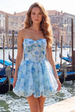 Floral Yellow Sweetheart A Line Short Homecoming Dress with Bow