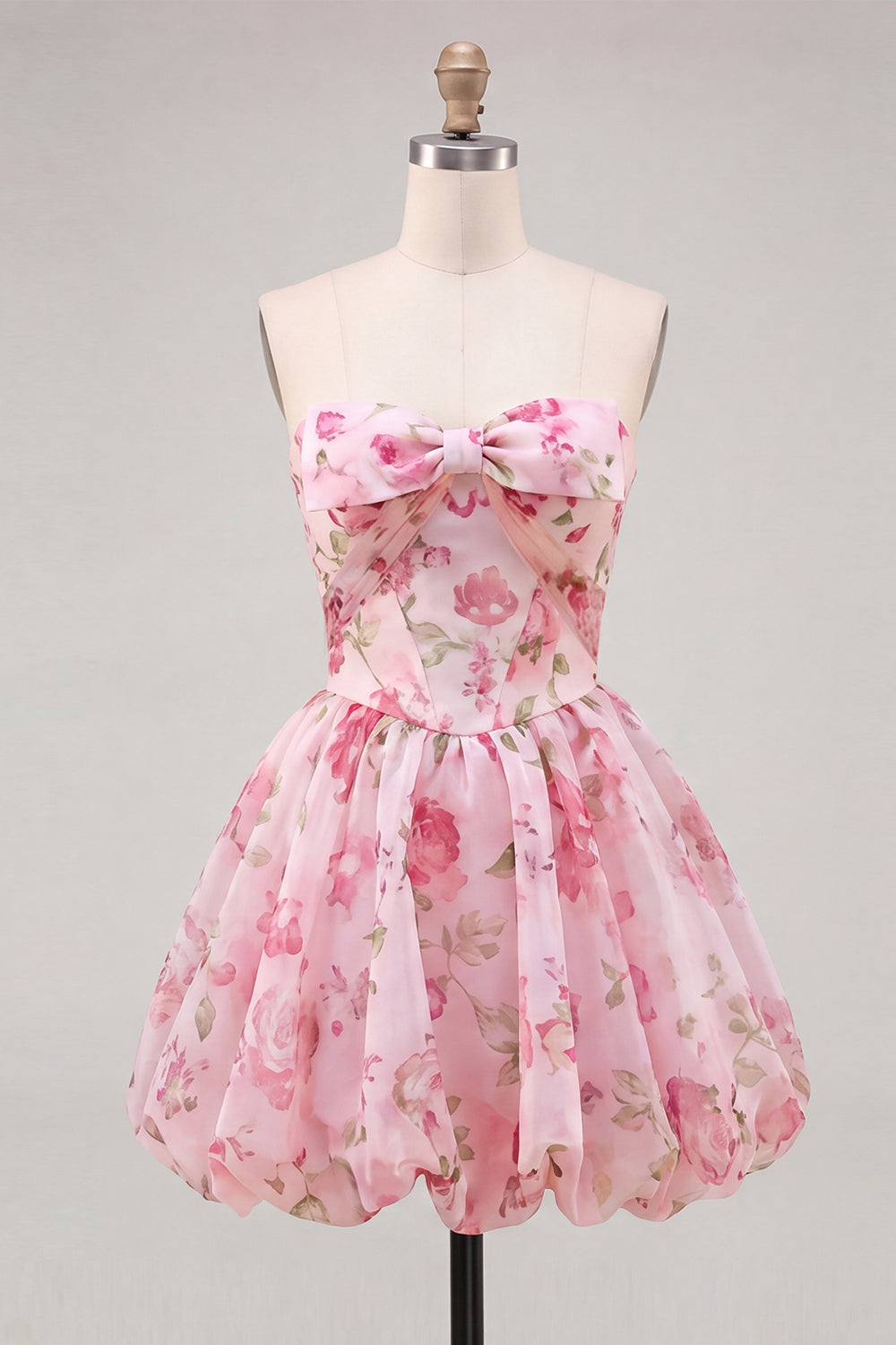 Floral Yellow Sweetheart A Line Short Homecoming Dress with Bow
