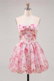 Floral Yellow Sweetheart A Line Short Homecoming Dress with Bow