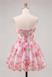 Floral Yellow Sweetheart A Line Short Homecoming Dress with Bow