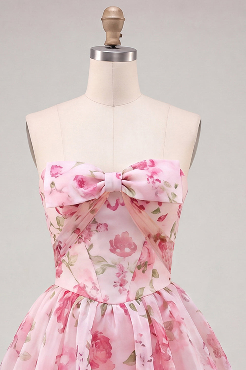 Floral Yellow Sweetheart A Line Short Homecoming Dress with Bow