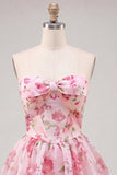 Floral Yellow Sweetheart A Line Short Homecoming Dress with Bow