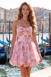 Floral Yellow Sweetheart A Line Short Homecoming Dress with Bow