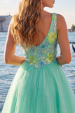 Mint Green Floral V-Neck A-Line Short Homecoming Dress