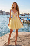 Mint Green Floral V-Neck A-Line Short Homecoming Dress