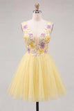 Mint Green Floral V-Neck A-Line Short Homecoming Dress