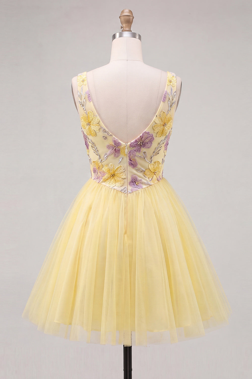 Mint Green Floral V-Neck A-Line Short Homecoming Dress