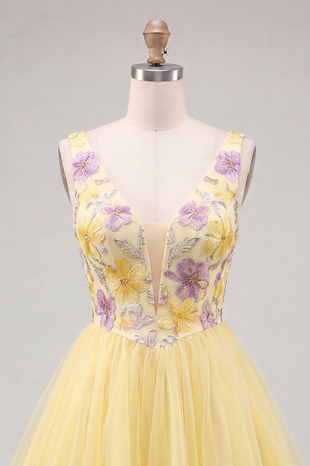 Mint Green Floral V-Neck A-Line Short Homecoming Dress