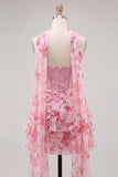 Sparkly Floral Light Blue Corset Sweetheart Short Beaded Homecoming Dress