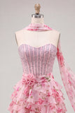 Sparkly Floral Light Blue Corset Sweetheart Short Beaded Homecoming Dress