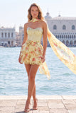 Sparkly Floral Light Blue Corset Sweetheart Short Beaded Homecoming Dress