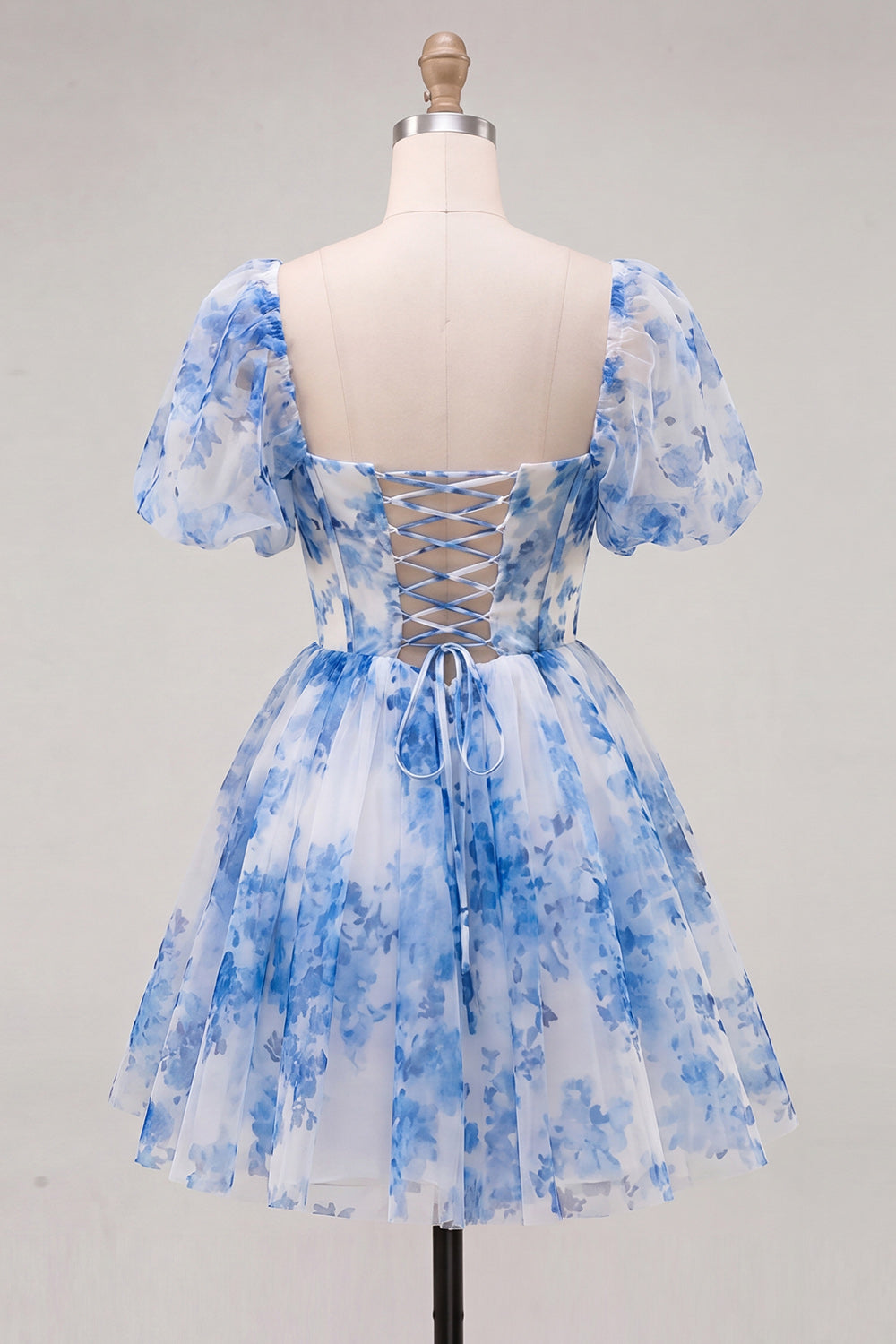 Corset Floral Lilac Square Neck Short Homecoming Dress with Sleeves