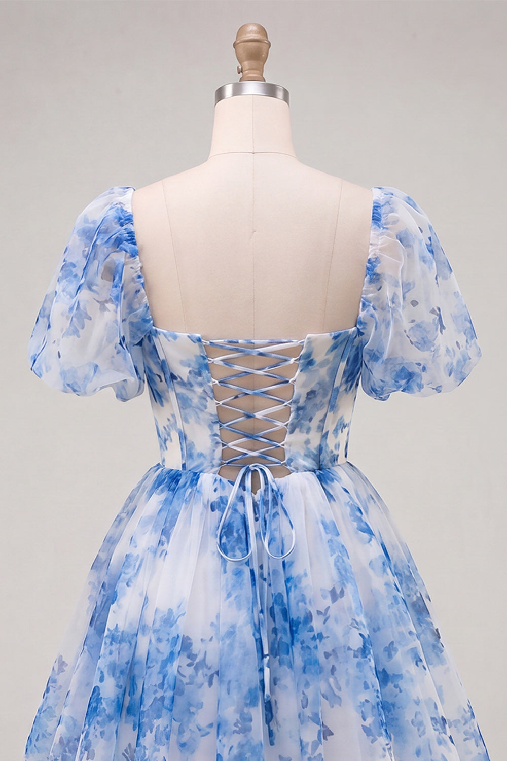 Corset Floral Lilac Square Neck Short Homecoming Dress with Sleeves